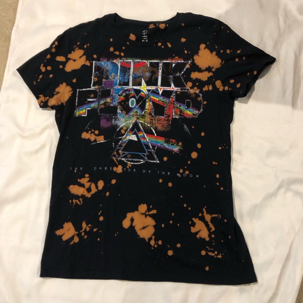 Black Pink Floyd tee  with Orange Bleach Splatter